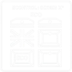 Line drawing of the wall-mounted eControl Series X-Squared controller